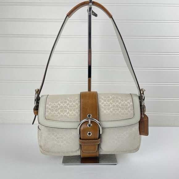 Coach Y2K White Signature Canvas Brown Leather Mini Soho Hobo Shoulder Bag #1444 - Picture 1 of 17